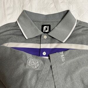 FootJoy Men's XL Golf T-Shirt Grey with Purple & White Chest Stripe READ